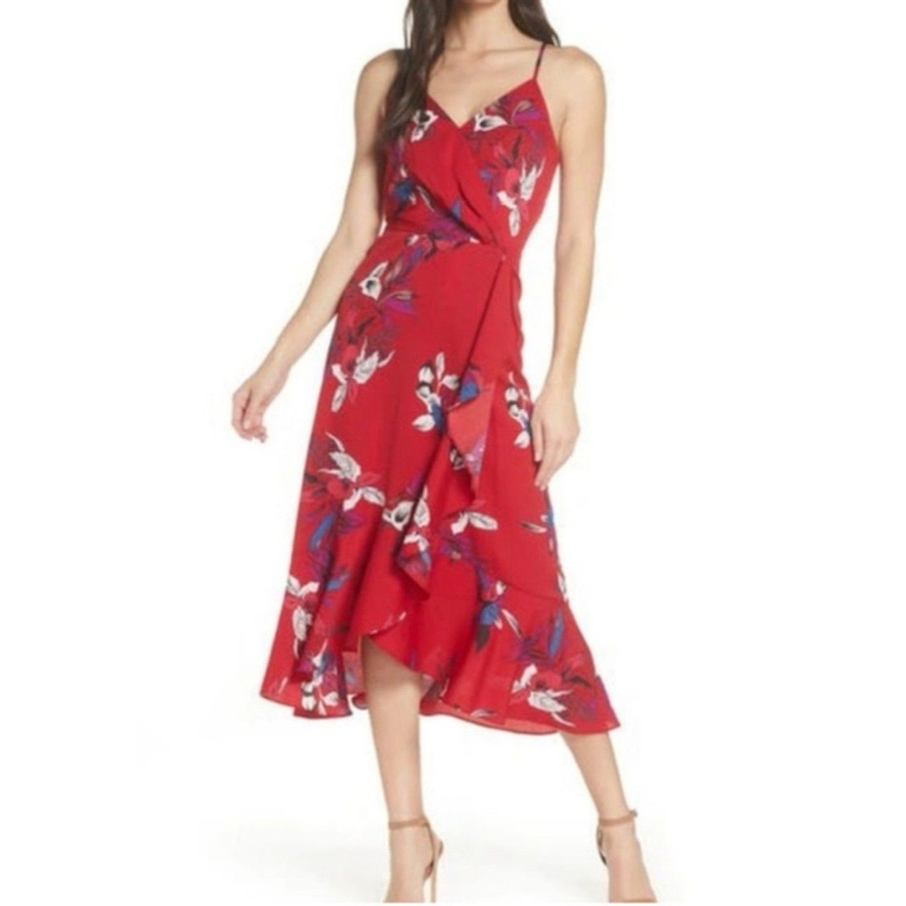 Chelsea28 Faux Red Faux Wrap Dress